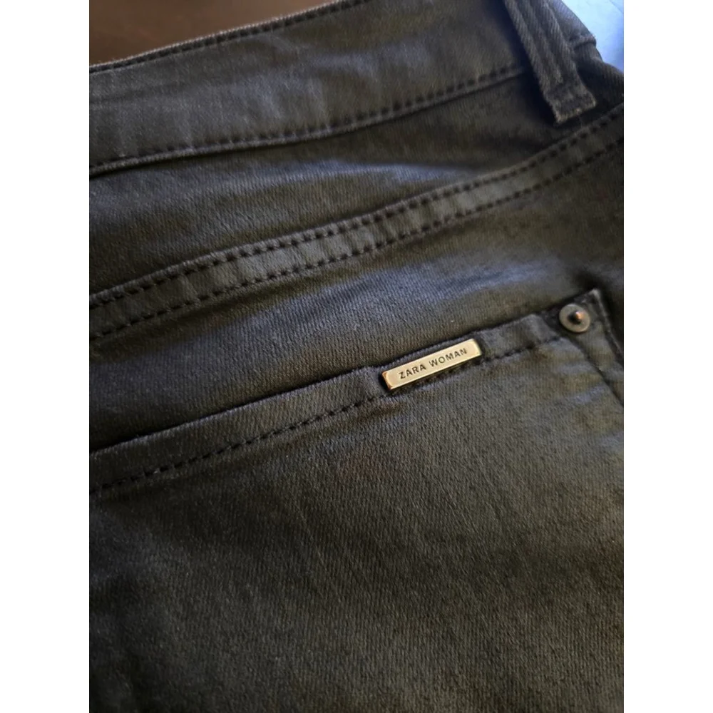 Zara Woman Whimsigoth Baddie Moto Black Coated Slim Fit Skinny Jeans Size 8